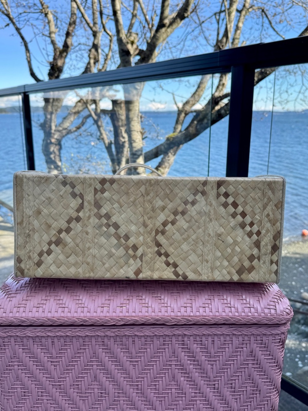 Vintage 50s/60s Woven Straw Floral Trinidad & Tobago Large Tote Travel Bag - Picture 8 of 16